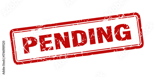 Pending red rubber stamp isolated on transparent background with distressed texture effect