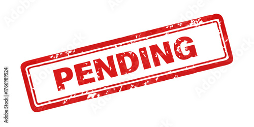 Pending red rubber stamp isolated on transparent background with distressed texture effect