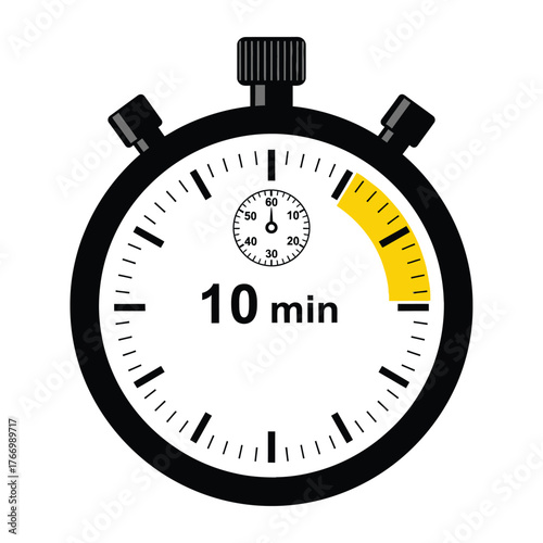 A stopwatch displays a time of ten minutes with a highlighted segment.