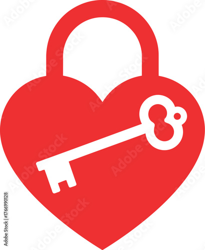 A red heart-shaped lock with a key symbolizes love and security.