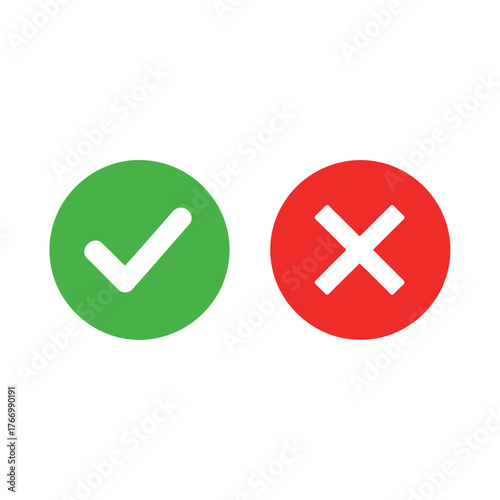 Green checkmark and red cross symbols indicating yes and no choices.