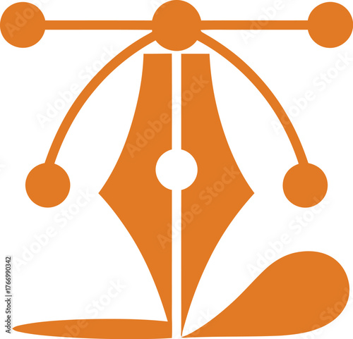 An abstract orange vector graphic representing a pen tool and bezier curves