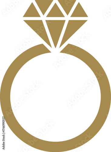 A golden diamond engagement ring is presented against a white background.