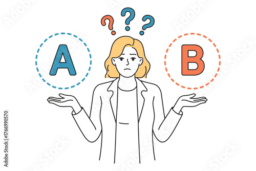 Vector art of woman choosing between option a and b