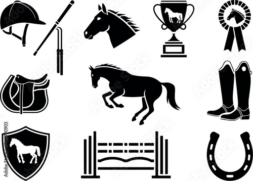 Vector art of collection of equestrian sports equipment