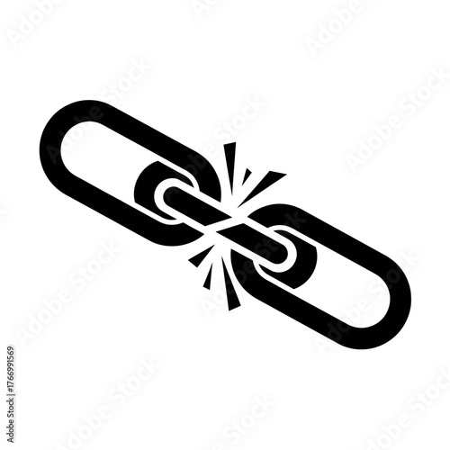 Broken chain link symbol minimalist graphic representing connection failure or disconnection vector