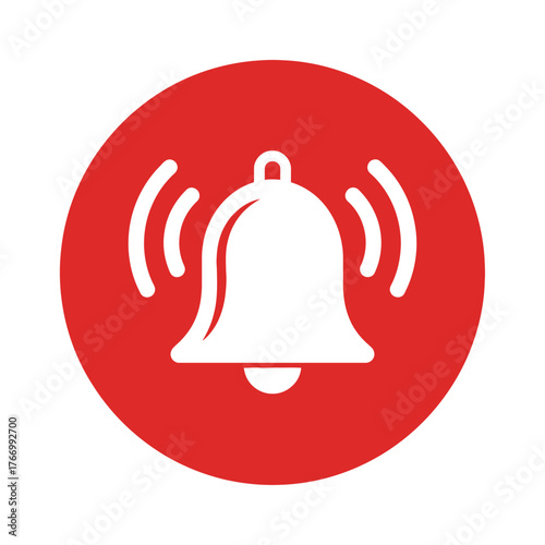A simple white bell icon rings on a bright red background.
