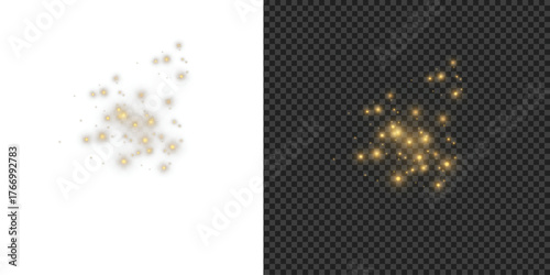 Golden glimmer shines over cold winter veil. Enchanted dust drifts in luminous sparkle shower. Radiant flakes dance in shimmering Christmas air. Twilight particles scatter light through December breez