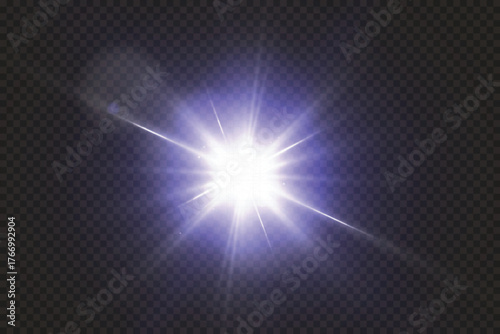 Glowing lights effect on transparent bakground. Abstract flare light rays. Vector illustration