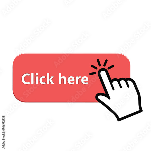 A cursor hand is pointing to a red button that says "Click here".