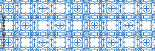 Mediterranean Ornament Seamless Pattern Vector blue illustration Italian tiles, ceramics