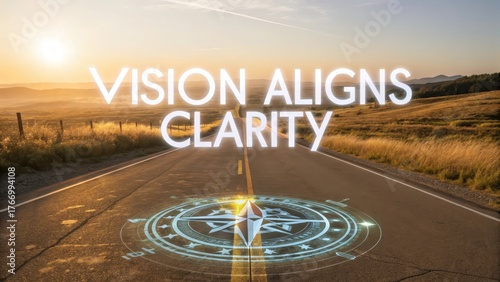 Vision Aligns Clarity Inspirational Road Ahead with Compass Imagery