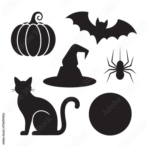 Halloween black cat with pumpkin vector illustration