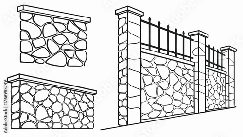 CAD Drawings. Set of Vector Stone Wall Pattern for Landscape Architecture and Design