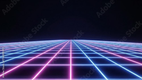 Pulsing Neon Grid Lines Receding Into A Deep, Dark Vanishing Point