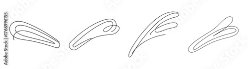 Four stylized linear depictions of hair barrettes in varying angles