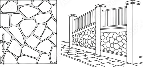CAD Drawings. Set of Vector Stone Wall Pattern for Landscape Architecture and Design