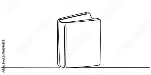 Continuous one line drawing of a single open book on a simple line base vector