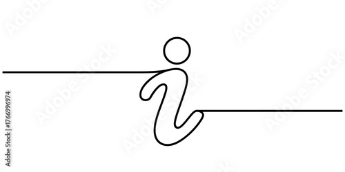 Minimalist continuous line drawing of a stick figure person holding a long line vector