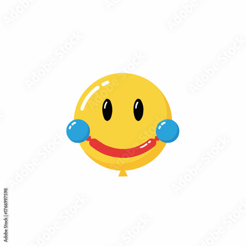 Vector yellow smiley face balloon icon with blue cheeks playful joyful festive graphic