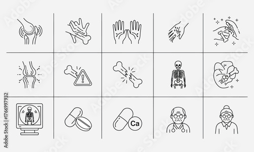 Orthopedic Icons Representing Bone Health and Joint Functionality