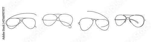 Set of four aviator sunglasses designs showing different angles and details