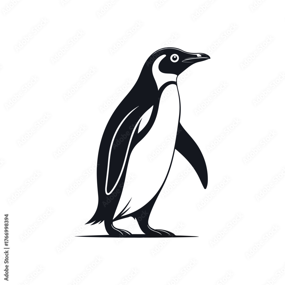 Naklejka premium Charming Penguin Silhouette Vector on White Background Minimalist Arctic Animal Art
