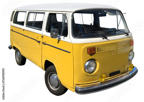 Yellow miicrobus, camper, transporter. 1970, isolated