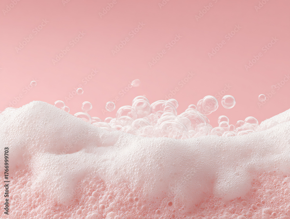 Fototapeta premium White Microfoam Rising on Pastel Pink Background — Minimalist Skincare Concept