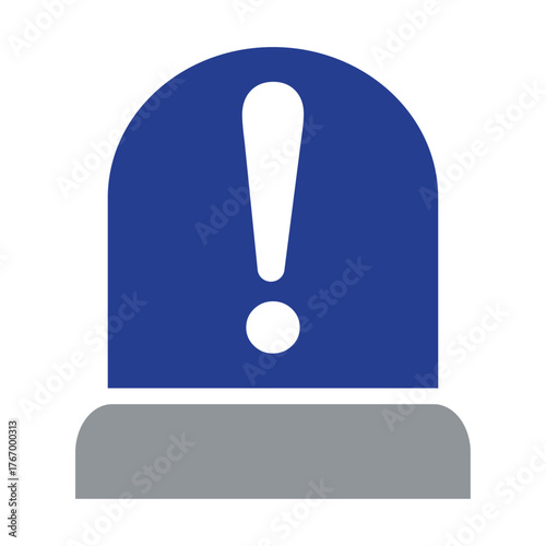 Police siren icon with an exclamation point symbol in flat style. Business concept for web, marketing, banners, mobile apps, and graphic elements. Blue police alarm or ambulance alert vector EPS 10.