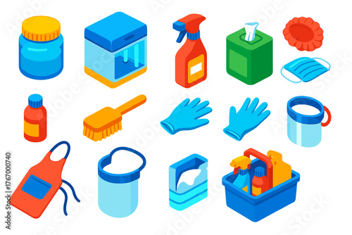Bold Grooming Tools. Isometric vector illustration set Hairdressing and Grooming Tools: disinfectant jar, UV sterilizer, sanitizer