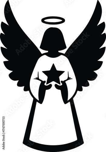 Vector Angel holding star isolated on white background silhouette illustration