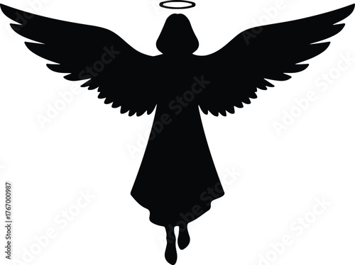 Vector Angel silhouette illustration with wings and halo