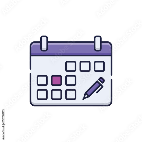 Calendar icon with a pen, representing scheduling or planning.