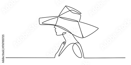 Dynamic continuous line art drawing of a person in motion holding a large object vector