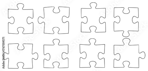 Eight Blank Puzzle Pieces Arranged in Two Rows, Symbolizing Connection and Completion