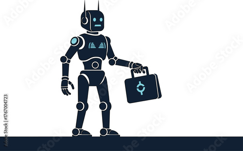 Robot Holding Briefcase with Dollar Symbol robot, android, humanoid, machine, symbol, dark, holding, robot, description:, trading, vector, technology, currency, art, briefcase, joints, body, icon, des