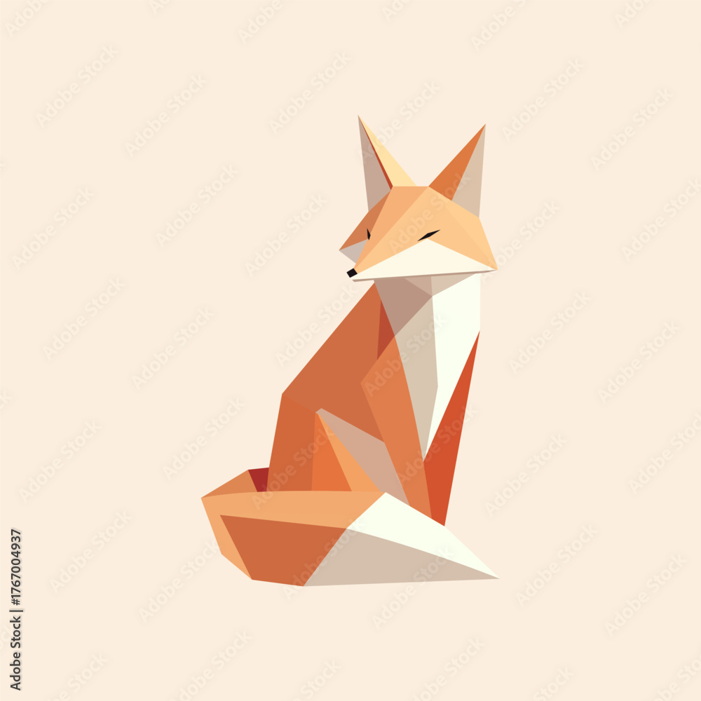 Naklejka premium Geometric fox illustration on a soft beige background, perfect for design projects