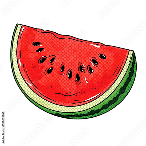 Fresh slice of watermelon with seeds isolated on white background