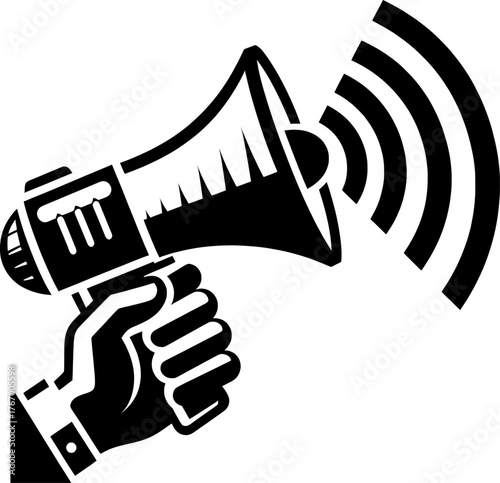 Vector art of hand holding a megaphone with sound waves
