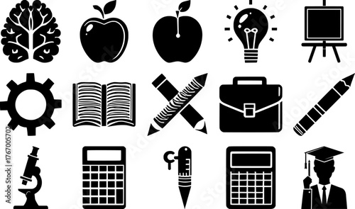 Vector art of collection of icons related to education and learning