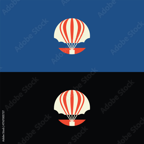 A captivating emblem showcases a parachute gracefully descending, set against a serene backdrop, evoking a sense of adventure and tranquility in the skys embrace, a symbol of safety