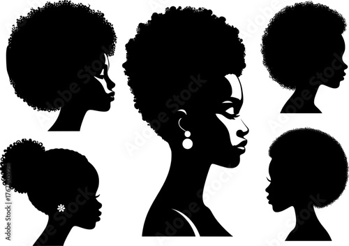 Vector art of silhouettes of diverse women with afro hairstyles