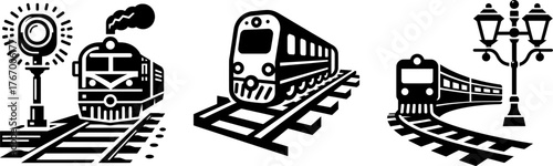 Vector art of set of three vintage and modern train icons