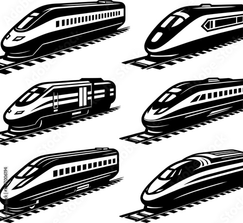 Vector art of six modern highspeed train icons
