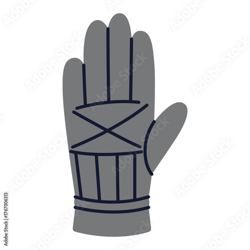 Gray insulated winter glove for skiing or snowboarding. Modern vector illustration isolated on white background, hand drawn, flat design