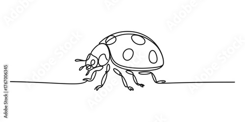 Elegant continuous one line drawing of a ladybug crawling on a stem minimalist art vector