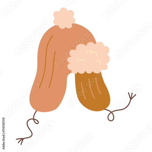 Warm  winter hat with pom poms in cozy style. Trendy modern vector illustration isolated on white background, hand drawn, flat design