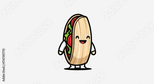 A smiling, anthropomorphic cartoon food item resembling a sandwich or wrap