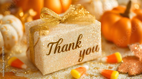 Thanksgiving gift box with autumn decorations